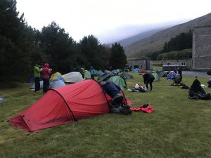 Multicoloured tents in campsite