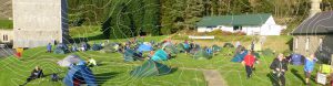 Sunny campsite at silent valley with contour lines