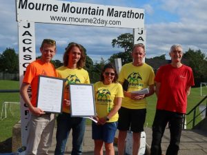 Mourne Mountain Marathon prize giving and yellow tshirts