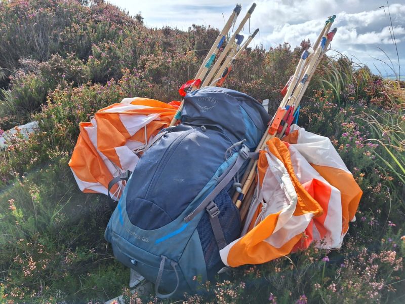 Rucksack with orienteering markers for Mourne Mountain Marathon